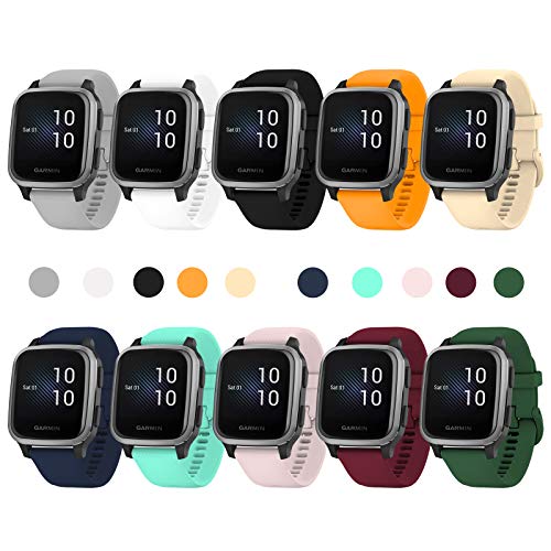Smilego [10 Pack] Silicone Bands Replacement with Garmin Venu Sq/Venu Sq Music, Soft Waterproof Sport Band Wristband Strap for Men Women Compatible with Garmin Venu Sq GPS Fitness Smartwatch