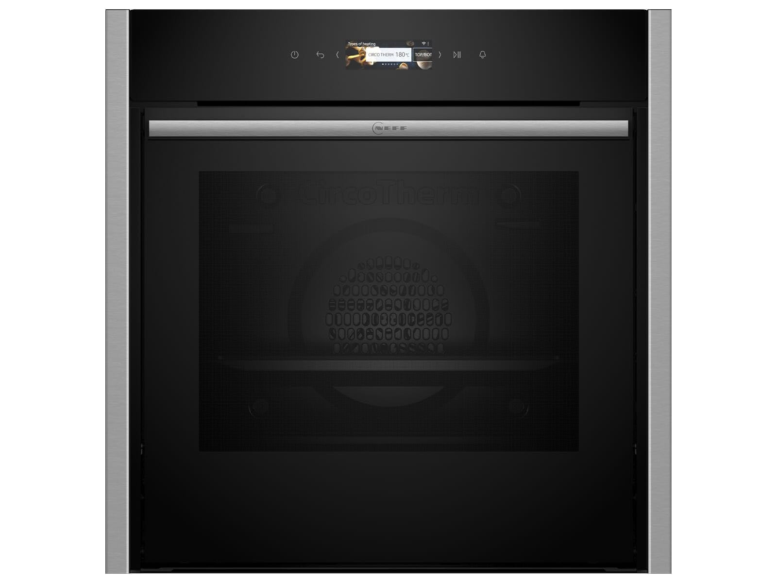 NEFF B54CR71N0, N 70, forno intelligente da incasso, 60 x 60 cm, prodotto in Germania, pirolisi, accesso ottimale con display TFT Slide&Hide, funzione Air Fry, programmi automatici, Soft Open, acciaio