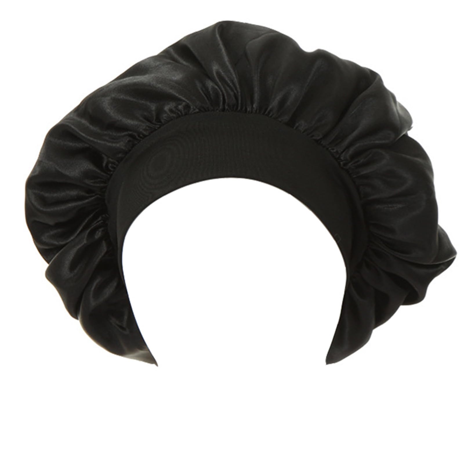 TOPTIE Satin Silky Sleep Bonnet Cap with Premium Wide Elastic Band Headwrap for Natural Curly Hair-Black