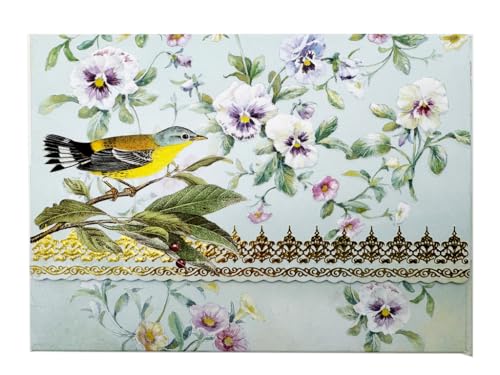Image of Poster Foundry Set of 3 - Pansy Flower and Warbler Bird Boxed Note Cards by Carol Wilson. 10 embossed 4x5 Die-Cut Notecards and Matching Envelopes in Decorative Gift Box with Magnetic Flap. NCP2449