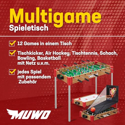 MUWO Masterplay 12-in-1 Multigame Spieletisch | Tischkicker, Air Hockey, Tischtennis & mehr | Stapelfunktion für platzsparende Lagerung | Zubehör für alle Spiele – Bild 3