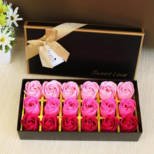 Bibabala Box of Flora Scented Roses Flower Bath Soap, Rose Petals Soap for Bath, Rose Petals Body Soap in Gift Box for Valentine's Day Anniversary, Best Gifts for Her Women Girls(Pink)