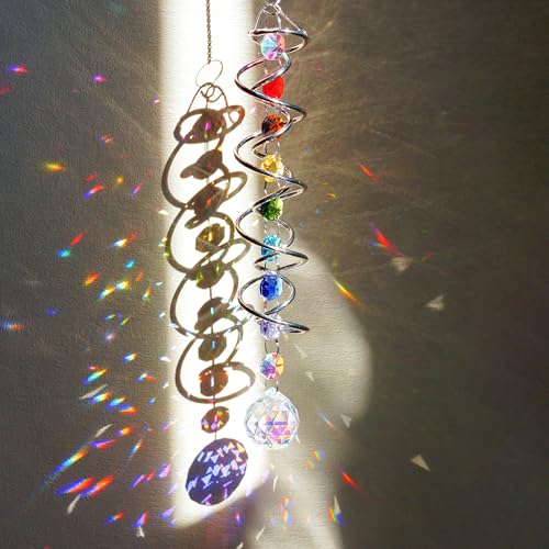 H&D HYALINE & DORA 20.5' Gazing Ball Spiral Tail Decorative Wind Spinners 1.18' Crystal Glass Ball Unique Gift Hanging Decor for Indoor Outdoor Garden...