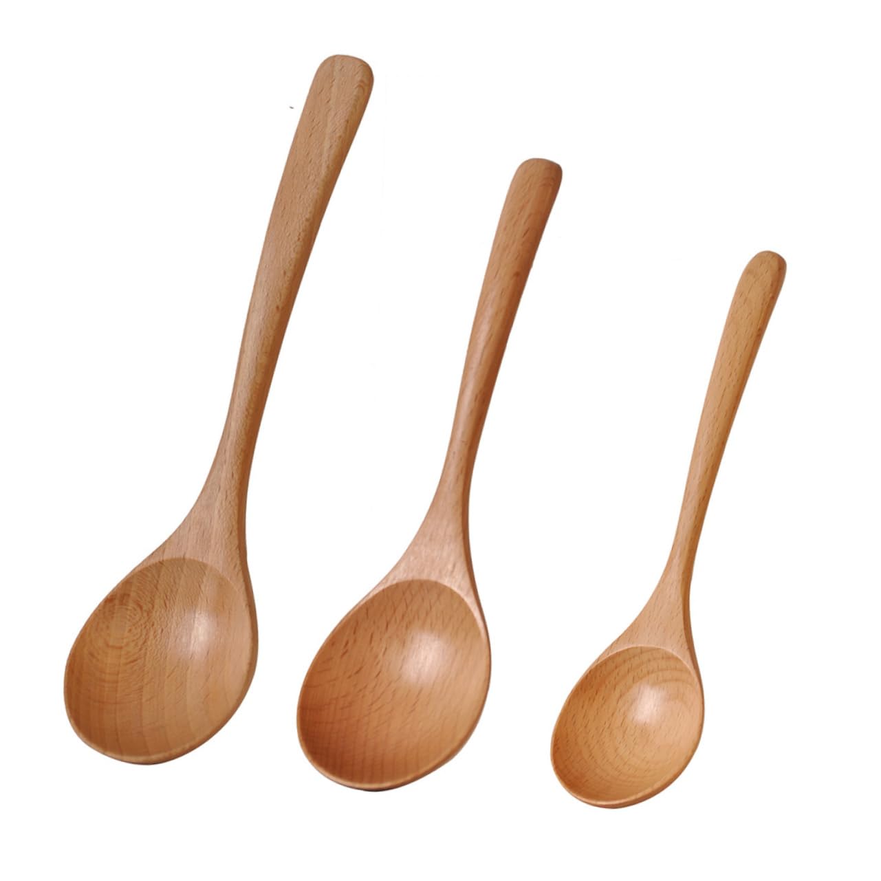 GRIRIW 3pcs Beech Spoon Long Handled Soup Ladle Safe Spoons Rice Spoons Noodles Spoon Dinner Serving Spoon Mixing Spoons Stirring Spoons Mini Spoons for Desserts Soup Spoons Wooden
