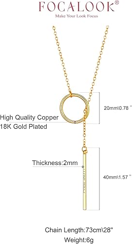 Miniatura 4 de FOCALOOK Long Necklaces for Women 18K Gold Plated Dainty Drop Bar Pendant Lariat Y-Shaped Necklace 28inch73cm