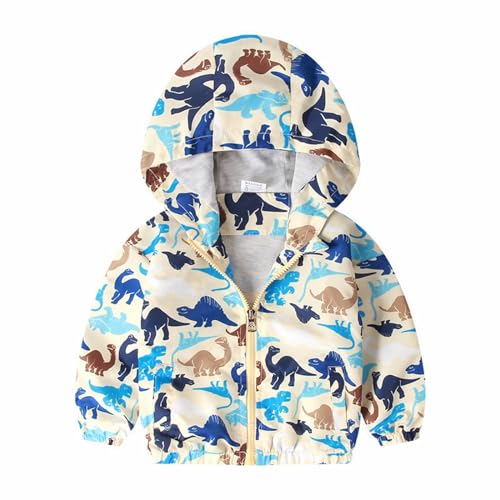 Toddler Boys Girls' Waterproof Cotton Lined Windbreaker Transitional Jacket Cute Cartoon Print Hoodie for Fall Winter