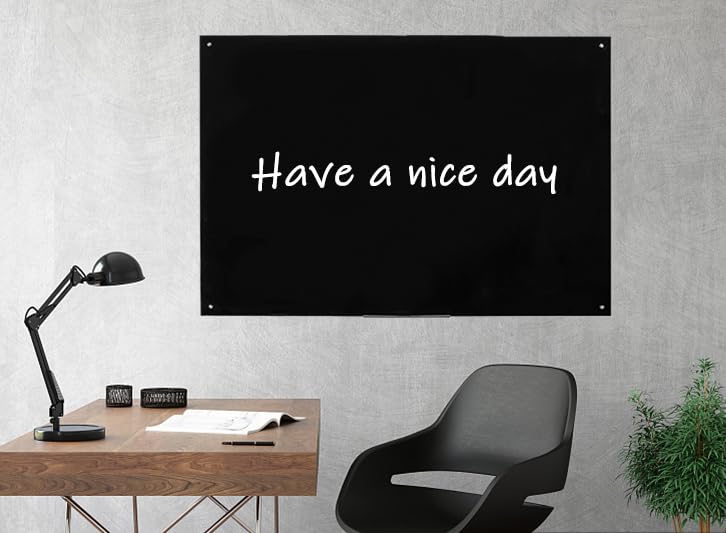 FORTUNO Magnetic Glass Whiteboard 48" x 36" Glass Dry Erase Board, 4' x 3' Wall Mounted Frameless Frosted Glass White Board with Pen Tray and Eraser, for Office School Home, Black