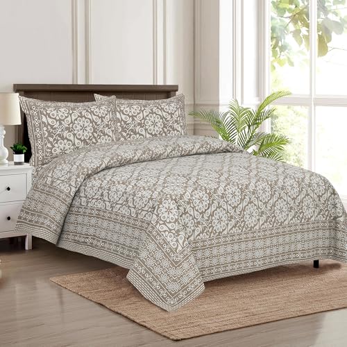 Image of King Size Cotton Bedsheet | 300 TC | 100% Cotton Flatsheet King Size with Two Pillow Covers | (254 * 274 cm, Mushroom Brown)