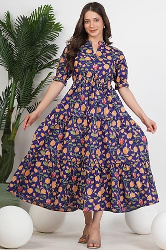 Image of Kuruti B Sheets Women's Cotton Floral Printed Regular Fit Anarkali Kurta for Women
