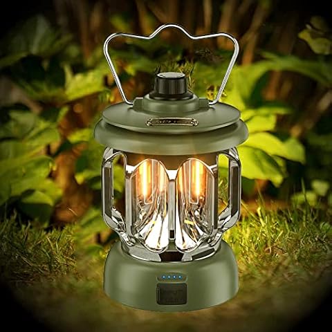 Camping Laterne Wiederaufladbare, ZVO Super Hell Akku Campinglampe Aufladbar LED USB C mit Haken, 3 Modi Dimmbar Wasserdicht Tragbare Retro Campingleuchte für Outdoor, Notfall, Power Bank(Grün) Cover