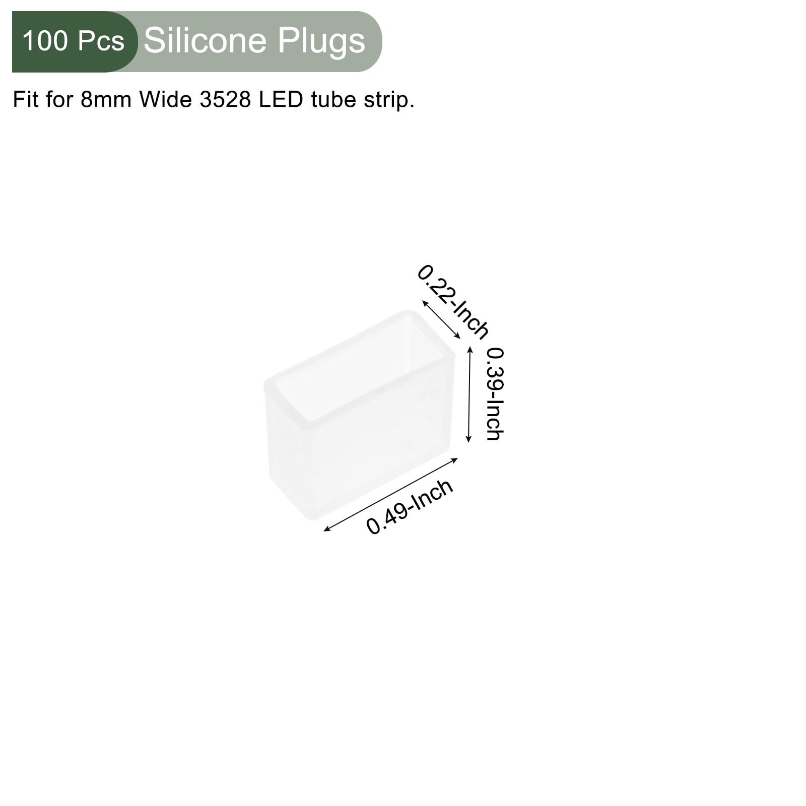 YOKIVE 100 Pcs Silicone Plug, LED Tube Strip End Cap Cover Waterproof, Great for Office Home (White, Fit for 3528 8mm Wide Strip) - Image 2