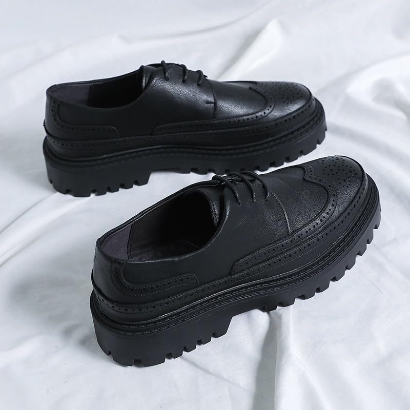 Men's Oxford Shoes, Classic Leather Platform Soled Round Toe Derby Shoes, lace-up Slip-in, Lug Sole, Non-Slip and wear-Resistant, Suitable for Office, Business, Casual2