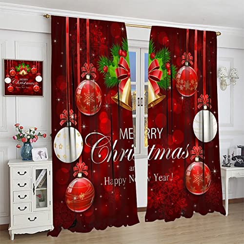 Mys Qiqi Christmas Kitchen Curtains Rod Pocket Bow Bell Red Snowflake Star Xmas Decor Bedroom Living Room Art Printed Window Drapes 2 Panel 42X45In #TOP2