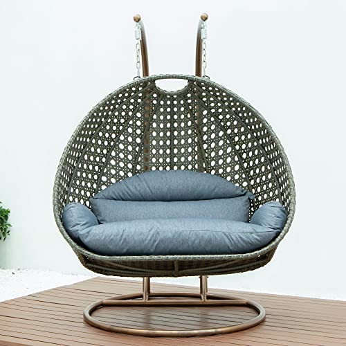 Image of DEVOKO Outdoor Rattan and Wicker Indoor Furniture Double Seater Hanging Swing Chair with Stand for 2 Adults Person (Dark Brown & Dark Grey)