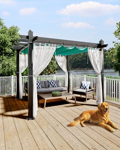 Image of KYBOLT 10x10 Ft Outdoor Pergola with Retractable Canopy & Side Mesh Screen Gray Post Patio Gazebo for Backyard Deck Garden Lawns Porch(Blue+White)