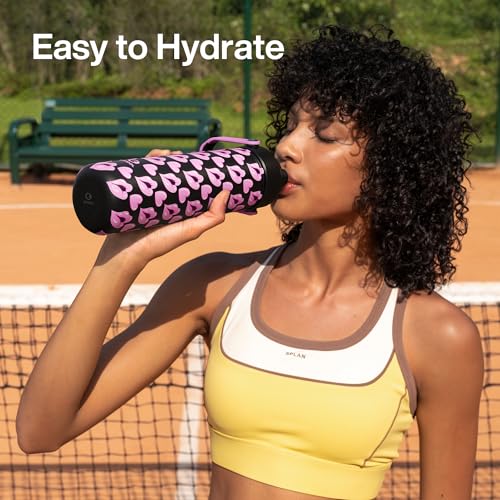 Image of ENCOOL Insulated Water Bottle with Straw Stainless Steel Water Bottle, Leak-Proof, BPA-Free, Keeps Cold for 24 Hours for Sports, Travel, School (26 oz, Kiss Love Violet x Black)
