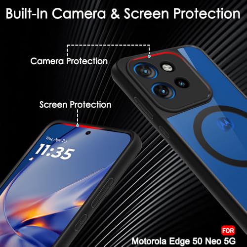 Image of TheGiftKart Hybrid Shockproof Back Cover Case for Motorola Moto Edge 50 Neo 5G Compatible with MagSafe | Hard Back Cover for Motorola Moto Edge 50 Neo (PC & TPU, Transparent Clear Back, Black Sides)