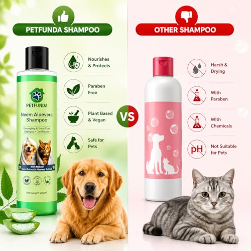 Image of Neem & Aloe Vera Pet Shampoo for Dogs & Cats | Anti Tick & Flea Control | Ayurvedic Paraben-Free Pet Shampoo for Sensitive Skin | Cleans, Moisturises & Controls Odour | 200ml