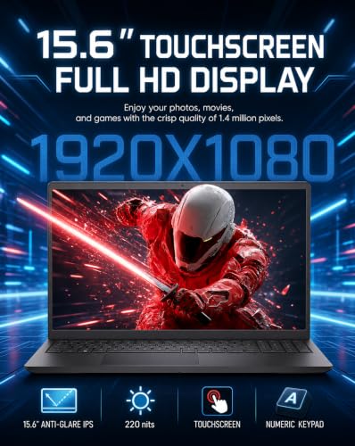 Image of Dell 15 Touchscreen Laptop, 16GB DDR5 4400 MT /s, 512GB SSD, Intel i5-1334U