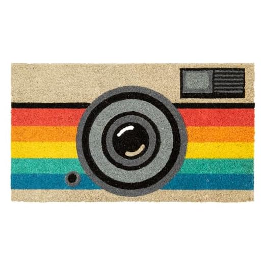 Fisura – Felpudo Moderno de Coco con Base Antideslizante de PVC. Felpudo Original Pintado a Mano. Medidas: 70 cm x 40 cm. (Cámara Retro, Multicolor)