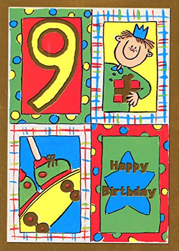 Designer Greetings Boy and Skateboard Gold Foil Frame 9th Ninth Birthday Card for Boy
