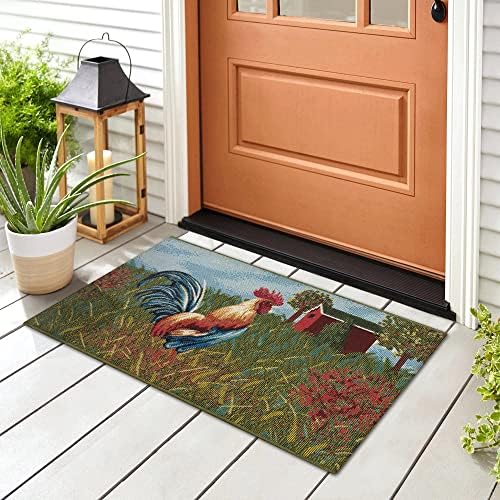 Liora Manne ESENCIA Indoor/Outdoor Power Loomed Latex Back Non Slip Mat - Transitional Whimsical (Rooster Farm Blue) (2' x 2'10")