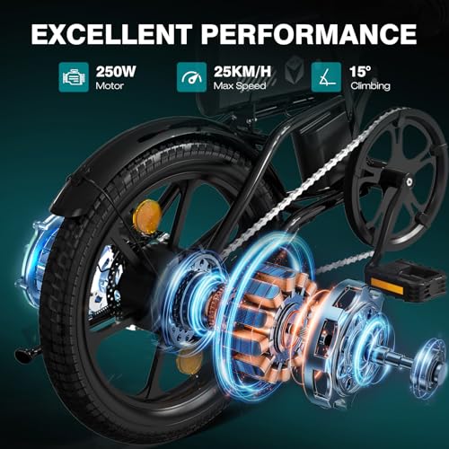 HITWAY E-Bike Klapprad 250W Li-Ion-Akku 16 Zoll E-Klapprad E-Faltrad Elektrofahrrad Reichweite...