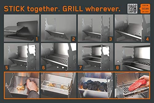 FENNEK Grill i akcesoria | Mobilny i wtykowy grill na węgiel drzewny ze stali nierdzewnej na kemping, trekking, wanilię, do ogrodu i zabawy na świeżym powietrzu
