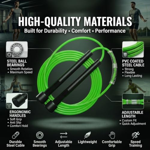 Image of Zero Gravity Adjustable Lightweight Skipping Jump Fitness Rope (Green)
