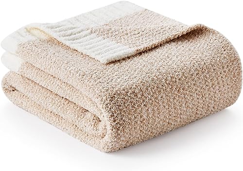 Image of Snuggle Sac Super Soft & Reversible Heather Beige Throw - Oversized Cozy Knit Blanket for Bed, Sofa, Living Room, Twin Size (60x80 Inches)