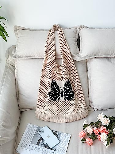 Image of ENBEI Beach Bag Crochet Tote bag for Women,Aesthetic Boho Large Bag,Foldable&Lightweight,Shopping,Beach,Travel,Daily Use