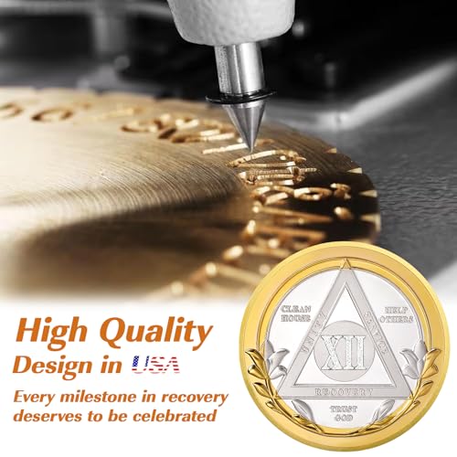 Image of Victory Path 12 Year Sobriety Coin, Affirmation AA Chips, Addiction Recovery Twelve Years Sober Medallions, Celebrating Anniversary Token, Alcoholics Anonymous Sobriety Gifts for Men Women