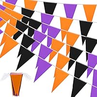 Tatuo 10m/ 33 Feet Halloween Pennant Bunting Banner Flags Decorations for Outdoor Indoor Black Purple and Orange Pennant Triangle Hanging Garland Birthday Party