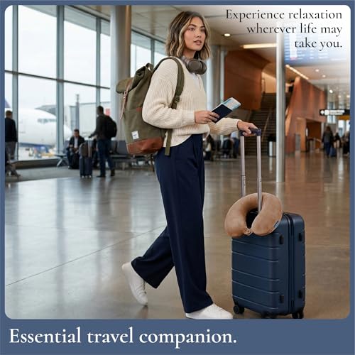 Image of Brookstone Travel Neck Pillow - Lightweight U-Shaped Memory Foam Travel Pillow for Airplane, Car Travels & Sleeping, Khaki