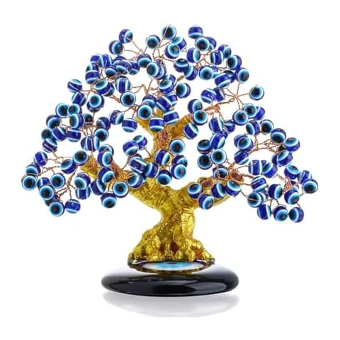 YU FENG 6.8inch Turkish Nazar Blue Evil Eye Tree, Evil Eye Coaster Tree for Protection Good Luck Prosperity Gift Showpiece for Home Table Office Decor Cover