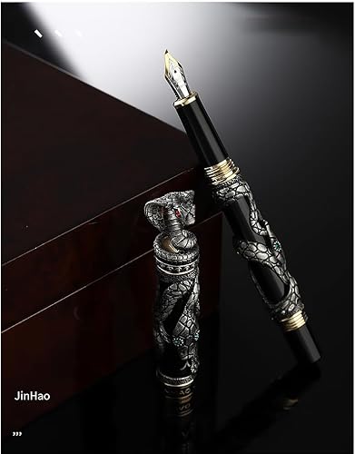 Miniatura 9 de JinHao - Pluma estilográfica con serpientes doradas, punta fina con convertidores para escribir, pluma de colección con patrón retro de cobra