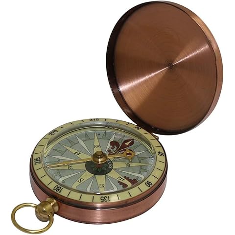 WWBMZ Portable Compass Camping Hiking Pocket Compass Navigation Bronze Clamshell Pocket Watch Hanging Chain Multi-Function Compass Cover