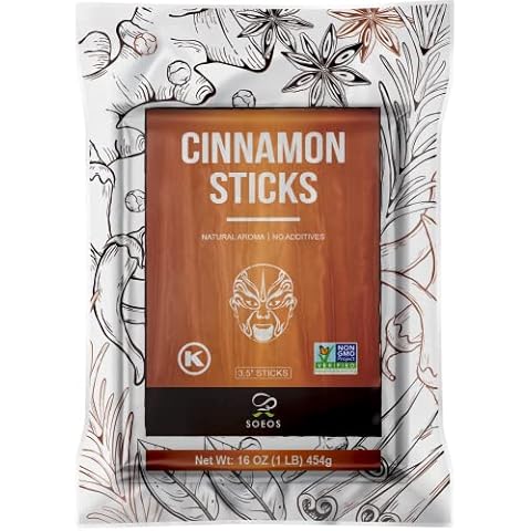 Soeos Cinnamon Sticks, 16 oz, Cinnamon, Ground Cinnamon, Cinnamon Sticks, 100% Raw, Non-GMO, Kosher Certified, Cinnamon Seasoning Spice for Coffee, Baking, Cooking and Beverages 1 Lb (454g) Cover