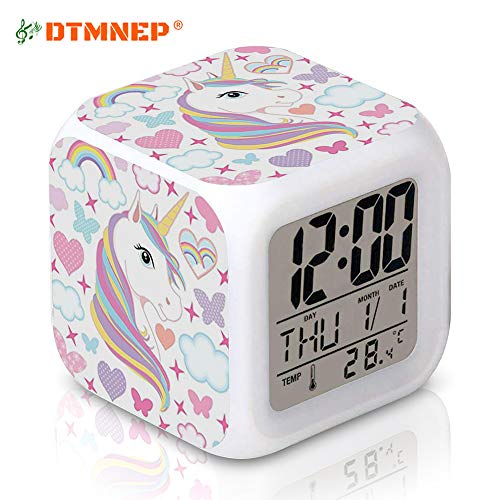 DTMNEP Unicorn Alarm Clock for Kids, LED Digital Bedroom Alarm Clock Easy Setting