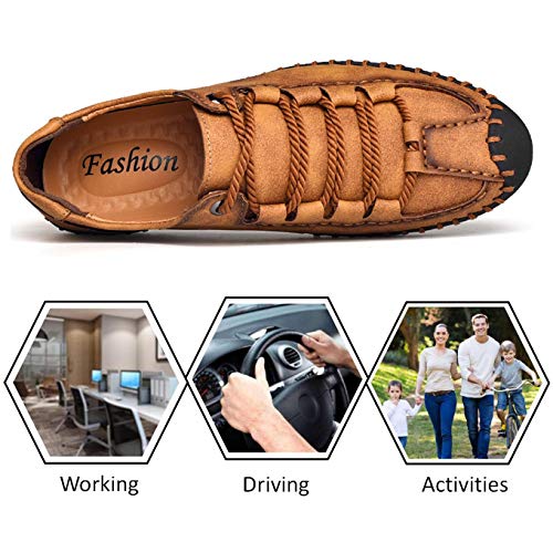 Qiucdzi Men's Casual Penny Loafers Breathable Lace-up Driving Boat Shoes Handmade Flats Dress Shoes