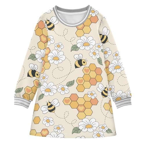 Honeycomb Girls Dresses Long Sleeve Sweatshirt Dress for Girls Winter Toddler Casual A Line Dresses Size 2-8T