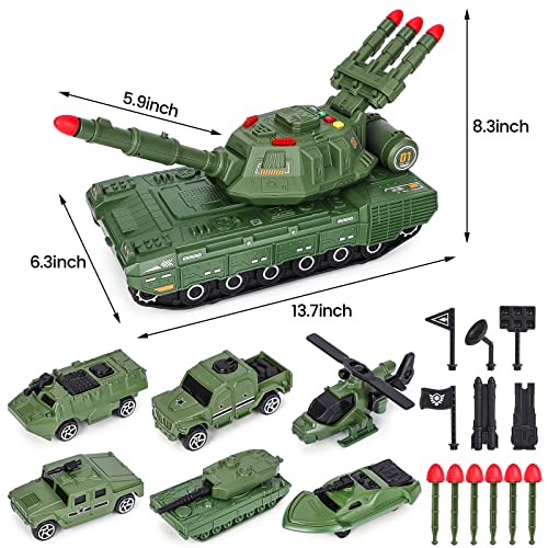 Tank Toys For 3 4 5 6 7 8 Year Old Boys - Army Toys Tank With 6Pcs Alloy Die-Cast Army Vehicles, Military Toy Tank With Light, Sound & Missiles Shooting, Christmas Birthday Gift For Kids Boys #TOP6
