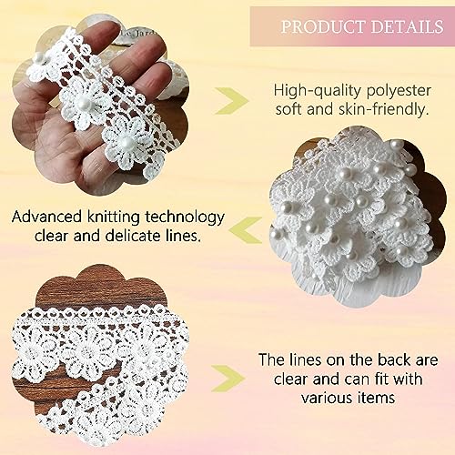 XCSJ 5 Yards 3 cm Width Daisy Lace Trim Ribbon Flower Lace Edge Trim Ribbon Daisy Applique Sewing Dressmaking Edging Trimmings for Clothes Wedding Bridal Dress - Image 3