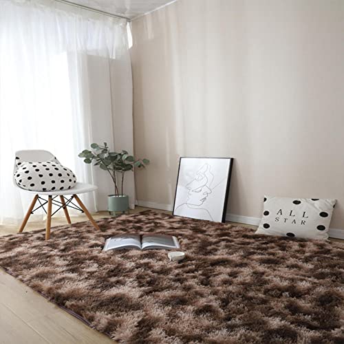 WmHeoo2077 Alfombra de Piel Soft Modern Shaggy Rugs,Alfombra de Pelo Largo teñida con Lazo, Alfombra de Degradado de Dormitorio Brown_60cmx120cm,Alfombras Sala De Estar Grande De Imitación