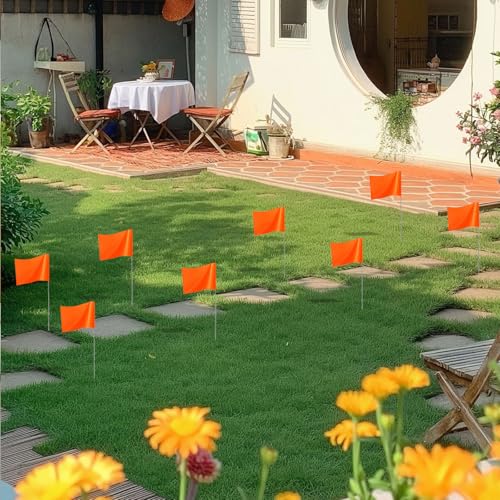 TELAIN Flo Orangefarbene Markierungsfähnchen,20er-Pack Marker-Fähnchen, Rasenfähnchen, Grenzfähnchen, Hundetrainingsfähnchen für Garten, Vermessungsfähnchen