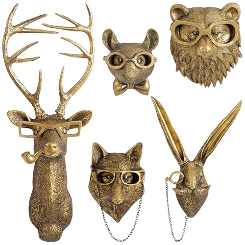 GUASDIE Enfeite de parede com cabeça 3D, decoração de veado, ornamentos de coelho, esculturas de parede de cabeça de animal, estátua de arte moderna, cabeças de animais, acessórios para casa