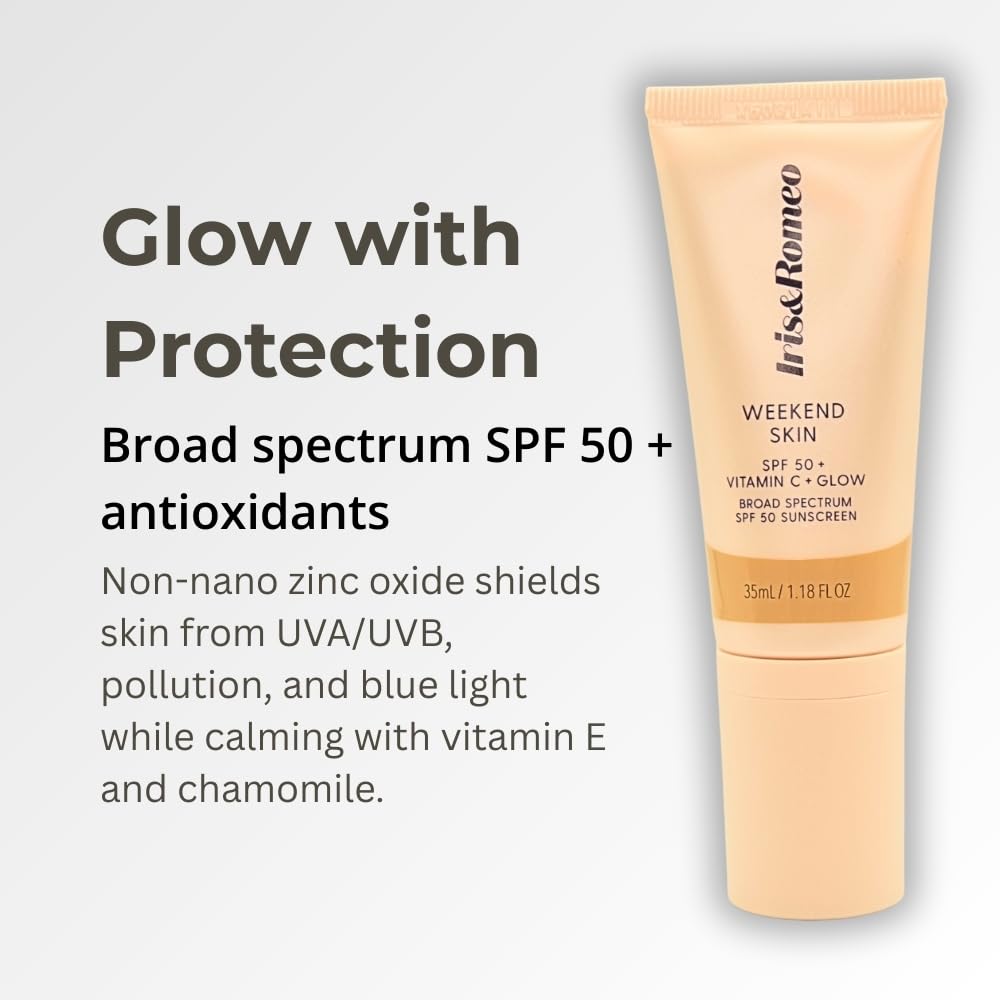 IRIS&ROMEO Weekend Skin SPF 50 Instant Glow Tinted Mineral Sunscreen with Vitamin C + Niacinamide Full Size 1.18 Oz - Universal Glow (Sheer Luminosity) - Image 3