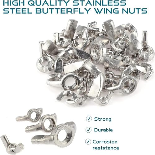Image of Epi-Torque 100 Pcs 6 Sizes Butterfly Wing Nuts Assortment Kit, M3 M4 M5 M6 M8 M10 Sizes Stainless Steel Wing Nuts Fasteners