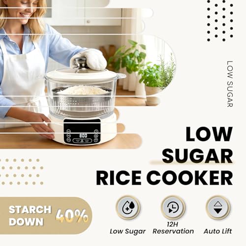 Image of Low Carb Rice Cooker, Multifunction Smart Rice Cooker, Transparent and Visible food Steamer with Auto Lift Filter Basket (3L)