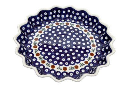 Blue Rose Polish Pottery Nature Scallop Quiche Dish
